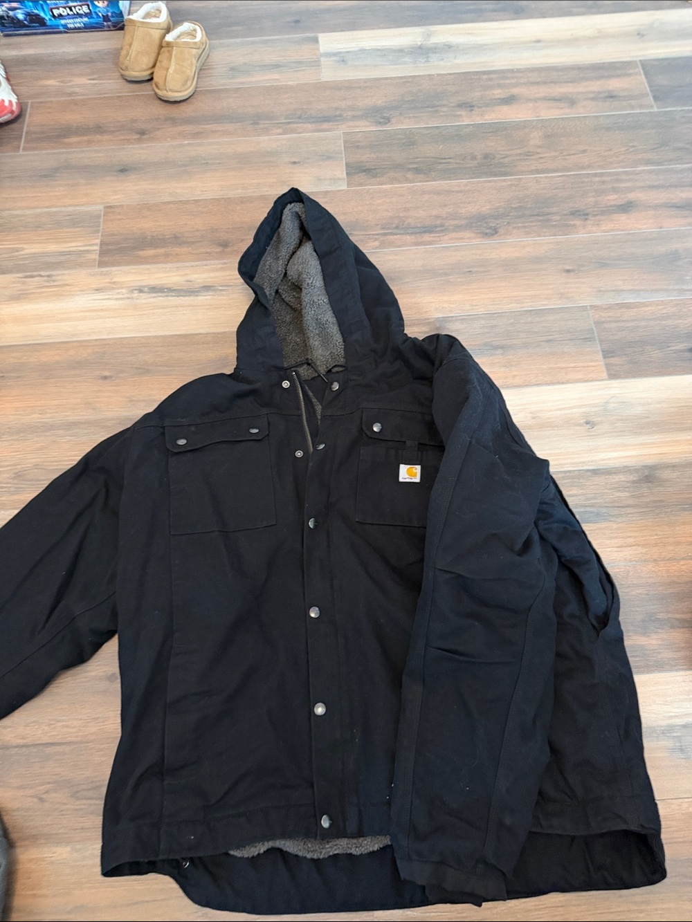 Carhartt Men's Black Hooded Sherpa-Lined Work Coat